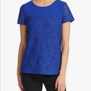 Calvin Klein Women's Short Sleeve Mesh Overlay Double Layer Tee